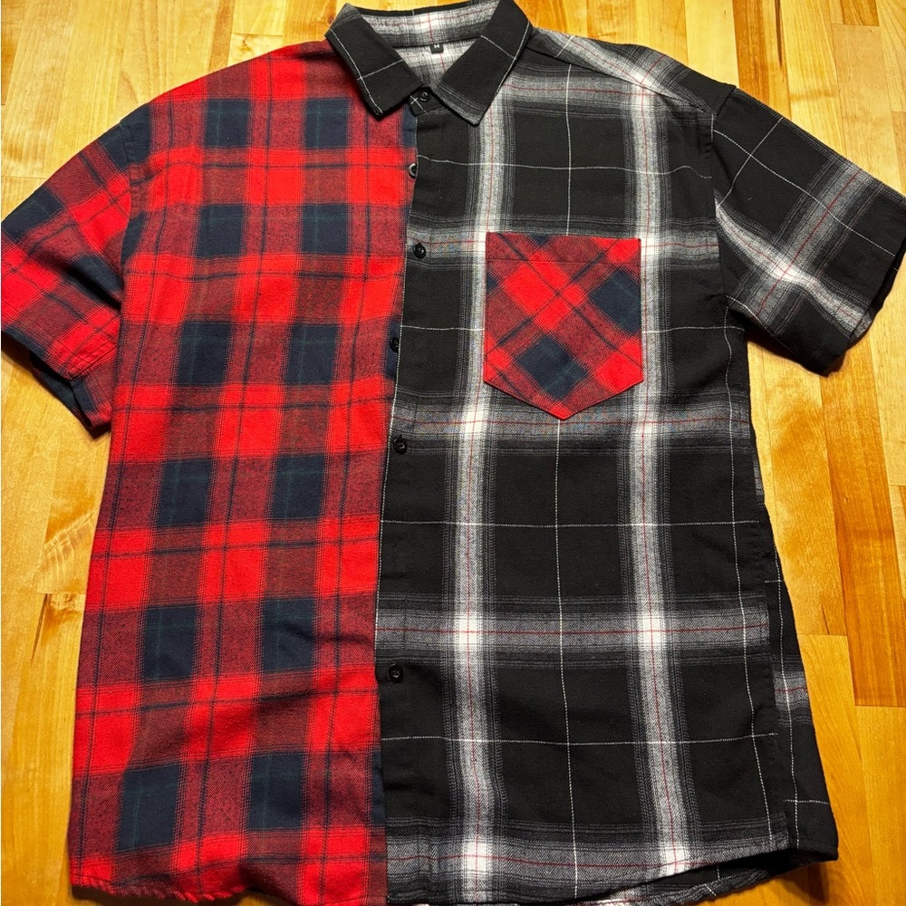Amazon Essentials Men's Red and Black Plaid Button Down Shirt
